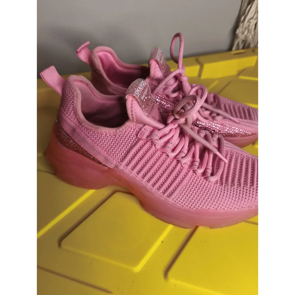 Y2K Steve Madden Women's Girls Maxima Sneaker Size 5 Pink Rhinestone Embellished